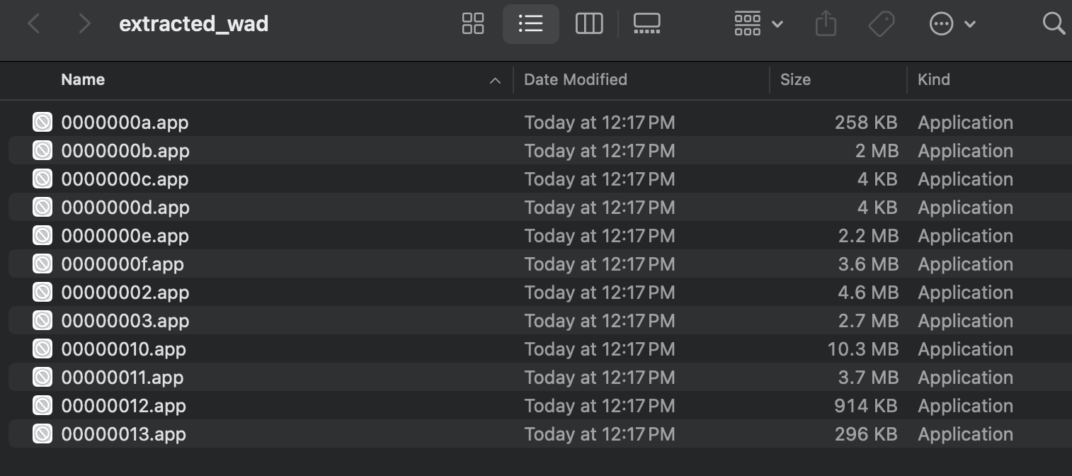 macos finder view showing extracted files
