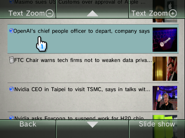 wii news channel showing technology stories after patching with wiilink